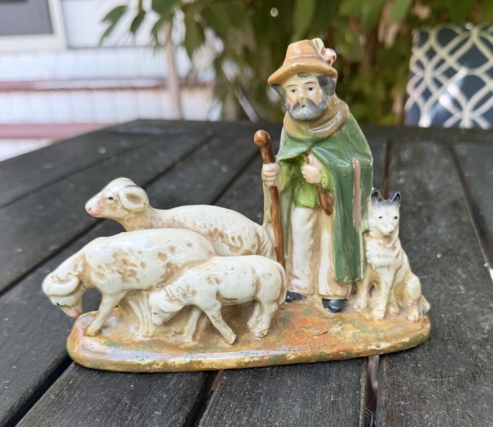 Rare Vintage MORIYAMA JAPAN Porcelain Figurine Shepherd Sheep Dog 3389/66